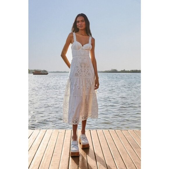 FARM Rio Dresses & Skirts - 💕FARM RIO💕 Sleeveless Richillieu Midi Dress ~ Off White Medium M NWT
